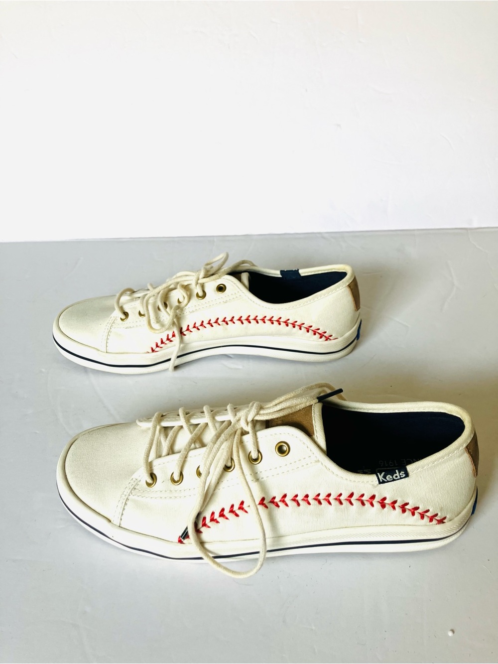 Keds Shoes Womens Size 7 White Canvas Baseball Stitch Low Top Sneakers WF57167